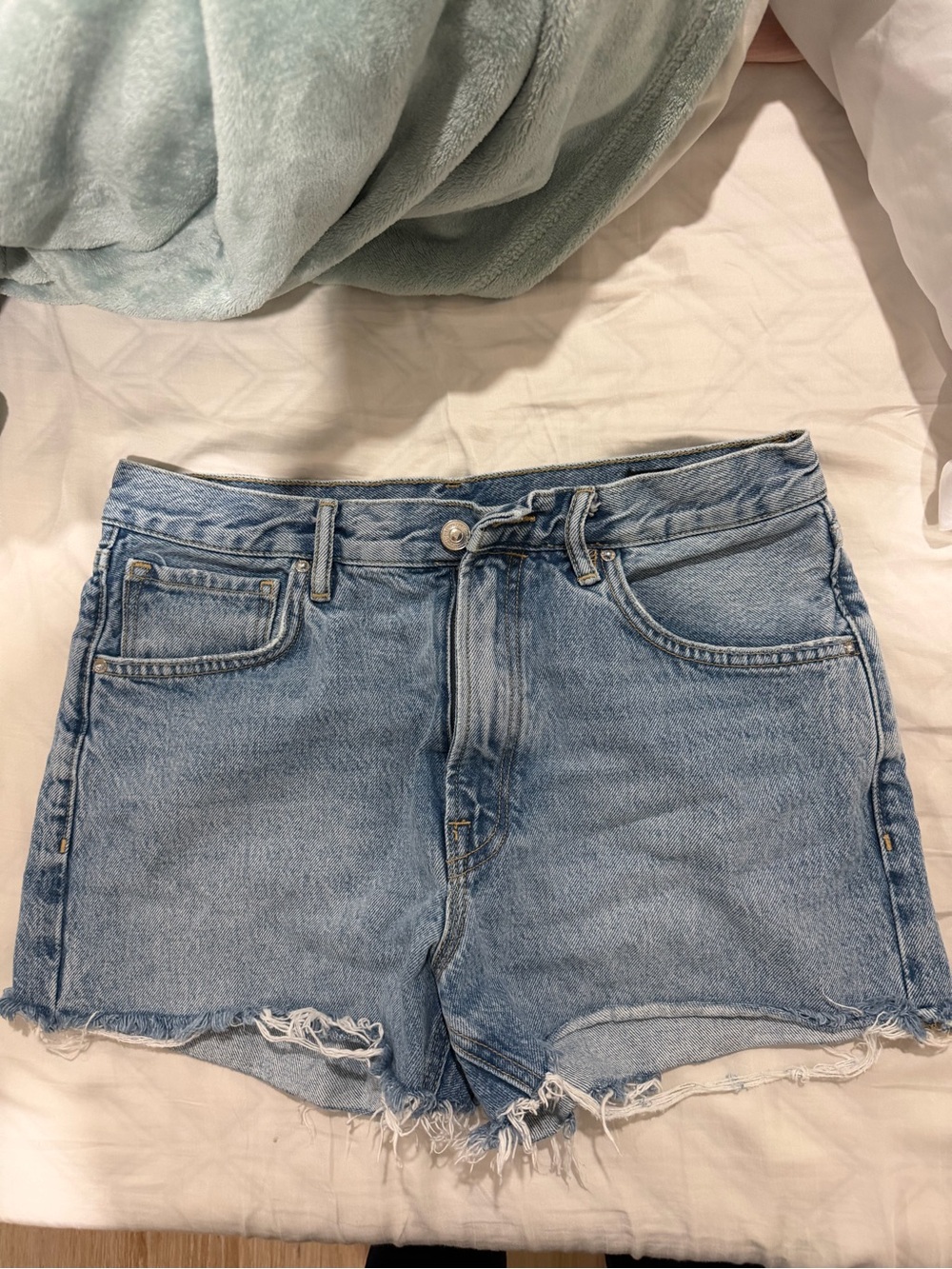 AllSaints Light Blue Frayed Hem Denim Shorts